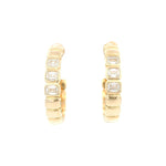 14kt Yellow Gold Hoops With Three Bezel Emerald Diamond Earrings