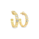 14kt Yellow Gold Hoops With Three Bezel Emerald Diamond Earrings