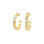 14kt Yellow Gold Hoops With Three Bezel Emerald Diamond Earrings