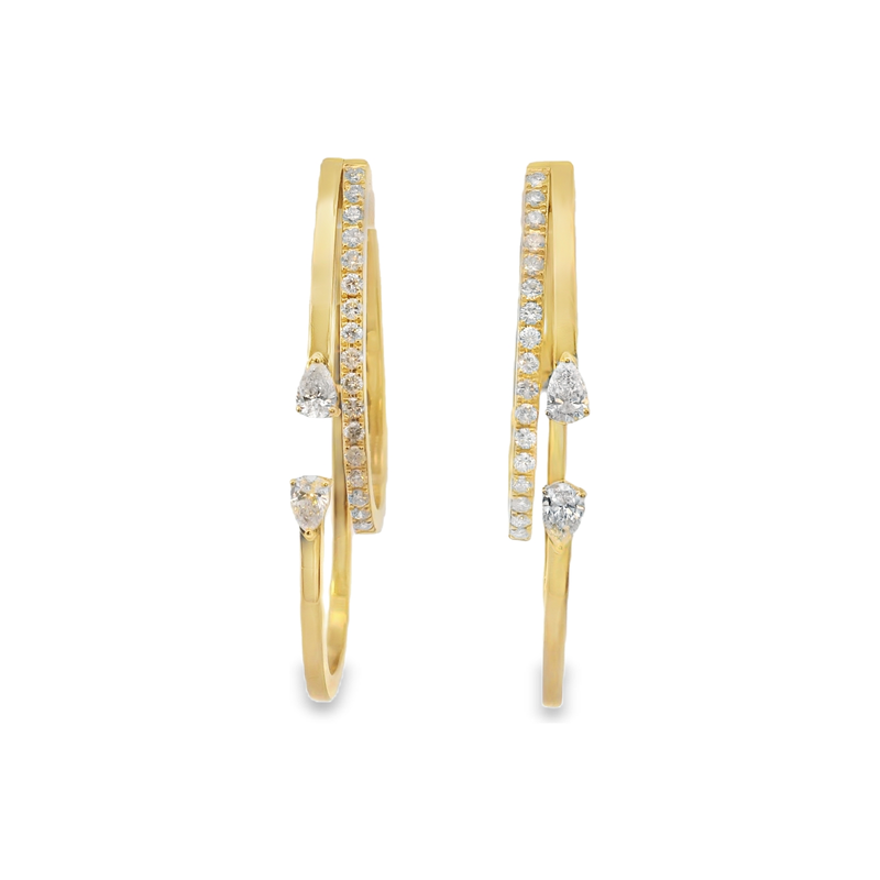 14kt Yellow Gold Diamond Two Pear Pave Bar Earrings