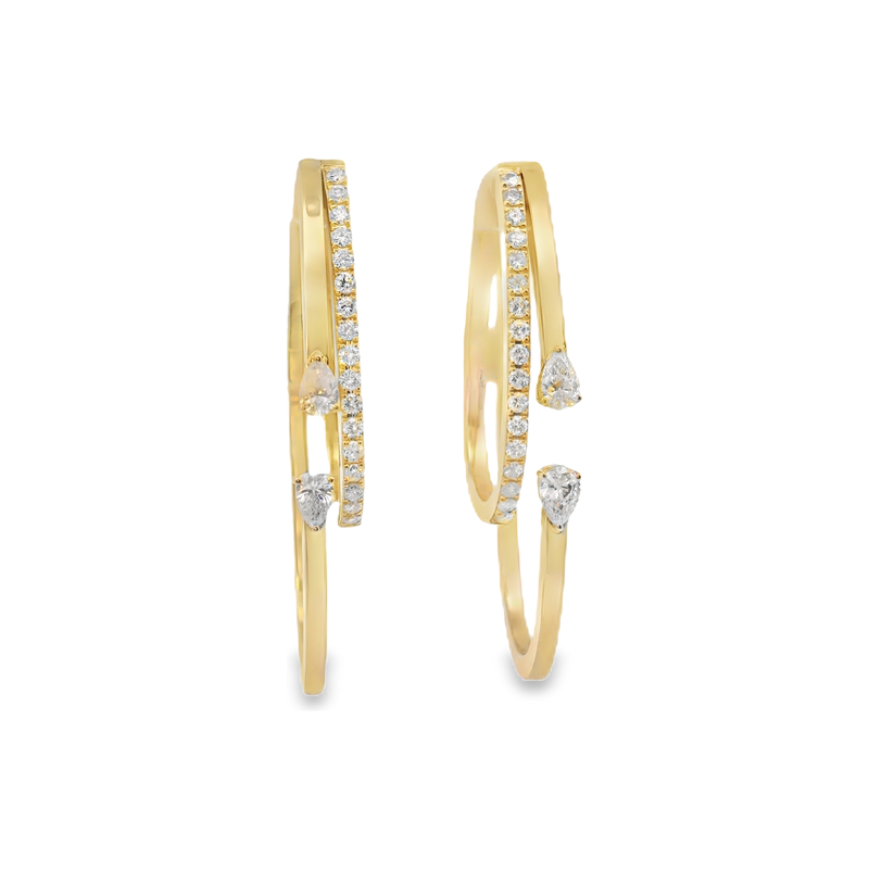 14kt Yellow Gold Diamond Two Pear Pave Bar Earrings