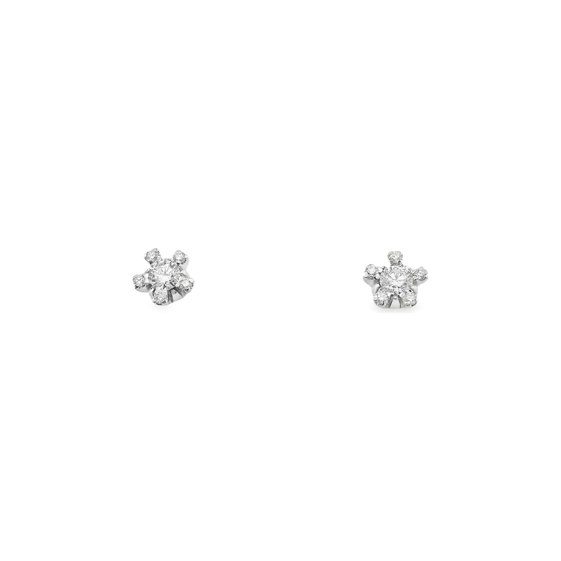 18kt White Gold Star Halo Diamond Studs