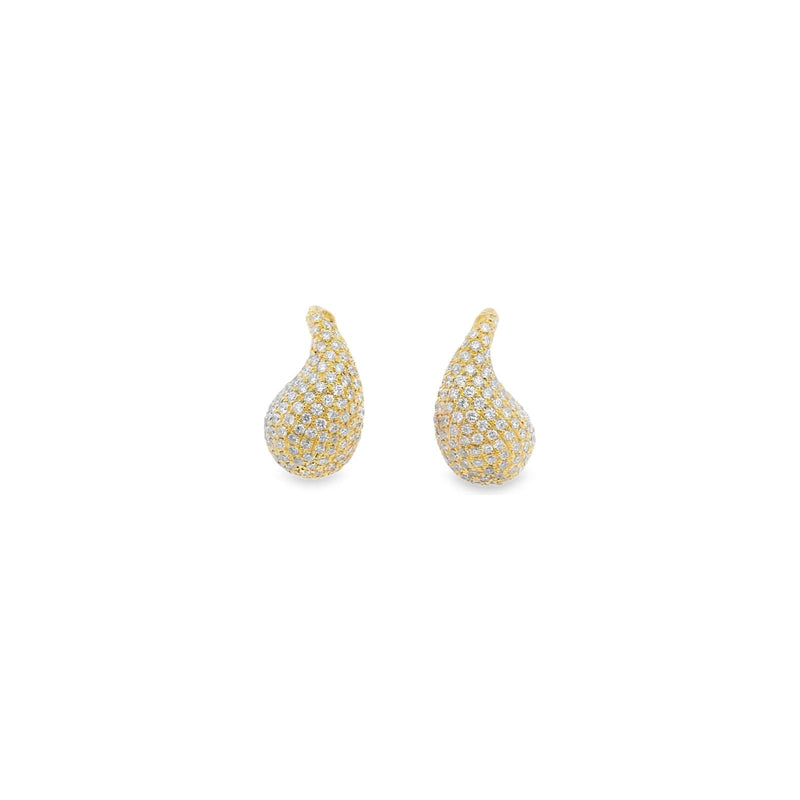 18kt Yellow Gold Full Diamond Pave Tear Drop Earrings