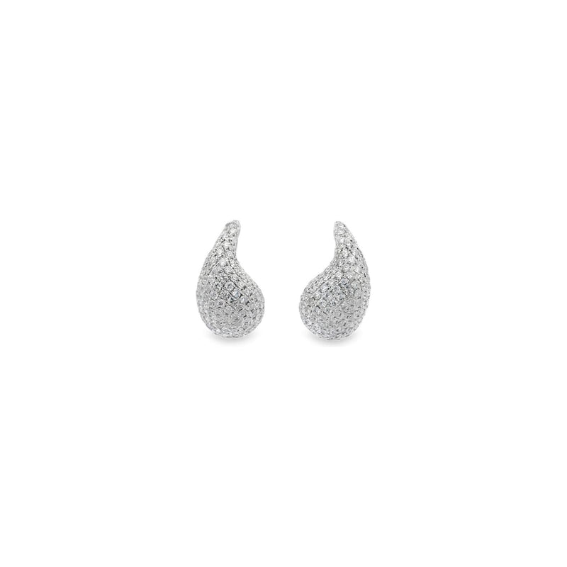 18kt White Gold Full Diamond Pave Tear Drop Earrings