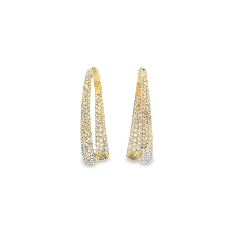 18kt Yellow Gold Twist 3D Pave Taper Hoops