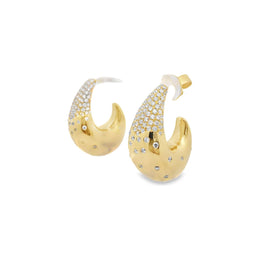 18kt Yellow Gold Gypsy and Pave Tear Drop Earrings