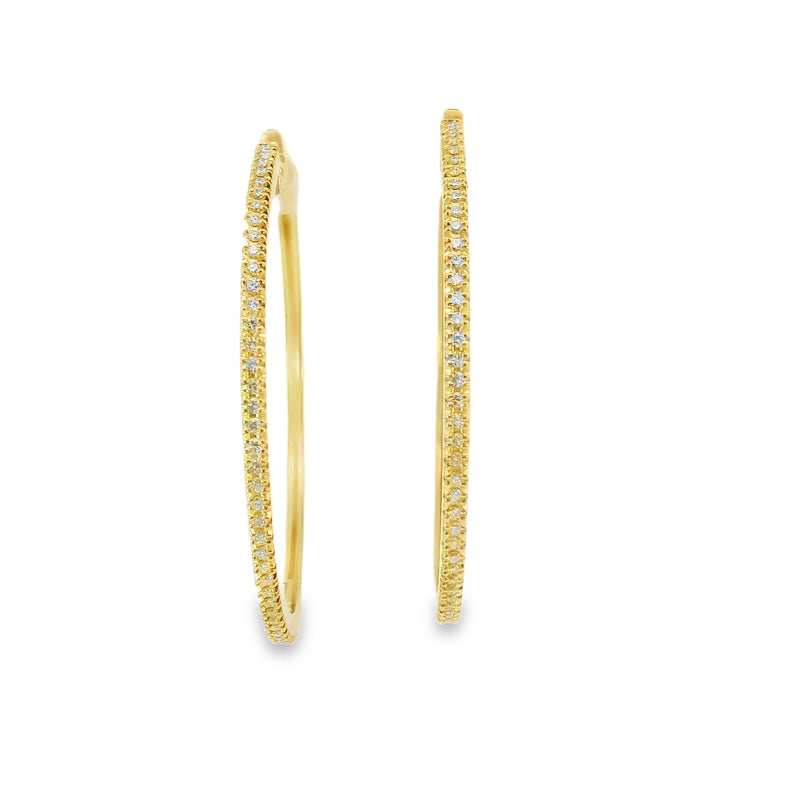 18kt Yellow Gold 2 Inch Single Line Diamond Hoop Earrings