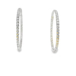 18kt White Gold 2 Inch Single Line Diamond Hoop Earrings