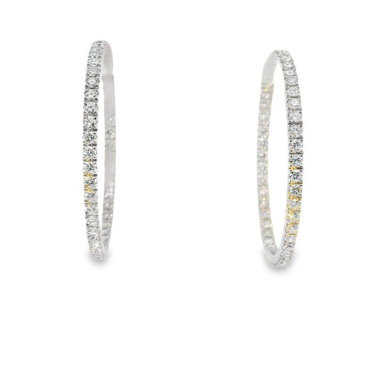 18kt White Gold 2 Inch Single Line Diamond Hoop Earrings