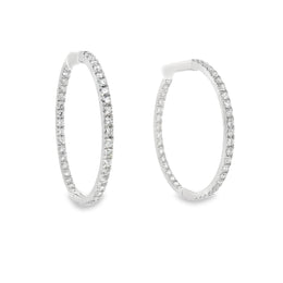 18kt White Gold 2 Inch Single Line Diamond Hoop Earrings