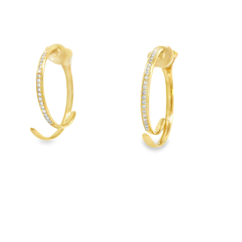 18kt Yellow Gold Split Line Pave Hoops