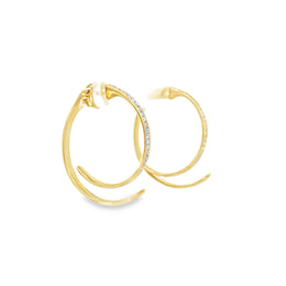 18kt Yellow Gold Split Line Pave Hoops