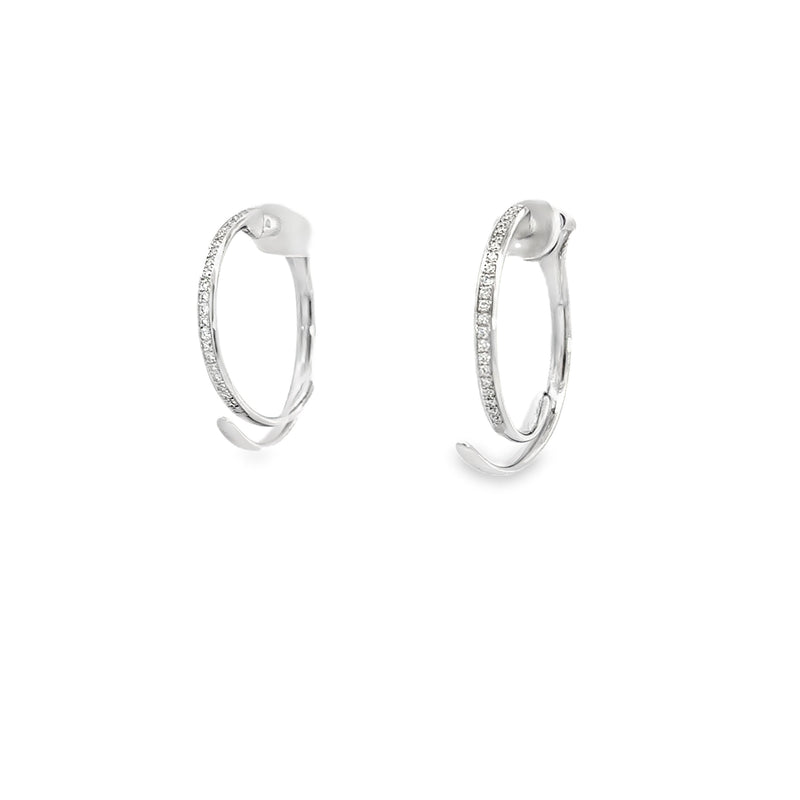 18kt White Gold Split Line Pave Hoops