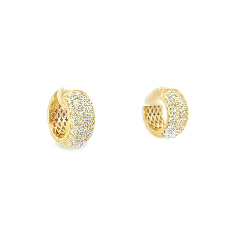 18kt Yellow Gold 7 Row Pave 1/2 inch Huggie Earring