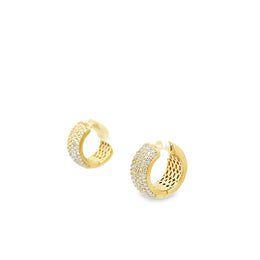 18kt Yellow Gold 7 Row Pave 1/2 inch Huggie Earring
