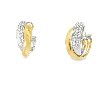 18kt Yellow and White Gold Twist Pave Diamond Hoops
