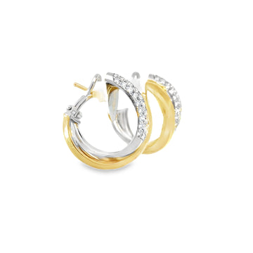 18kt Yellow and White Gold Twist Pave Diamond Hoops