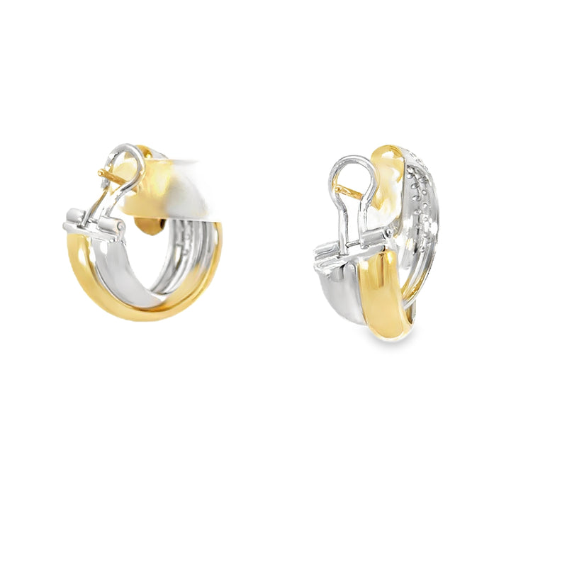 18kt Yellow and White Gold Twist Pave Diamond Hoops