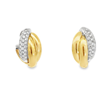 18kt Yellow and White Gold Twist Pave 1.63ct Diamond Hoops