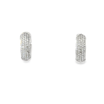18kt White Gold 5 Row Pave Diamond Hoops