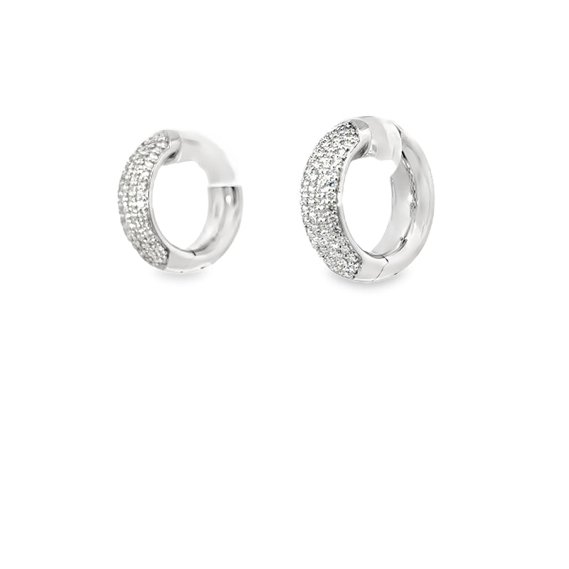 18kt White Gold 5 Row Pave Diamond Hoops