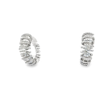 18kt White Gold Small Zig Zag Diamond Bar Hoop Earrings