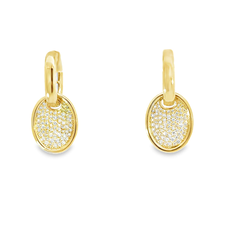18kt Yellow Gold Oval Pave Concave Hoop Earrings