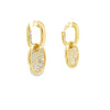 18kt Yellow Gold Oval Pave Concave Hoop Earrings