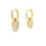 18kt Yellow Gold Oval Pave Concave Hoop Earrings