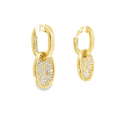 18kt Yellow Gold Oval Pave Concave Hoop Earrings