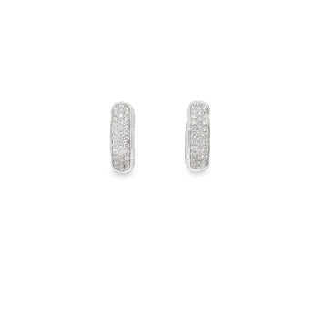 18kt White Gold U Shape Pave Diamond Hoop Earrings