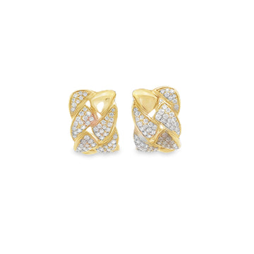 18kt Yellow Gold Wide Pave Curb Diamond Earrings