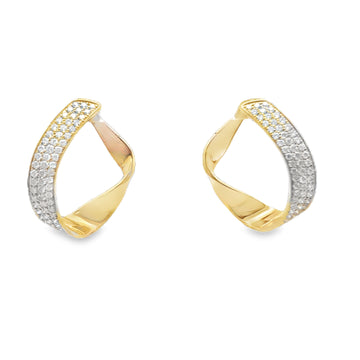18kt Yellow Gold 3 Row Twist Pave Diamond Earrings