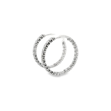 18kt White Gold 1 Inch Inside Out Diamond Hoops