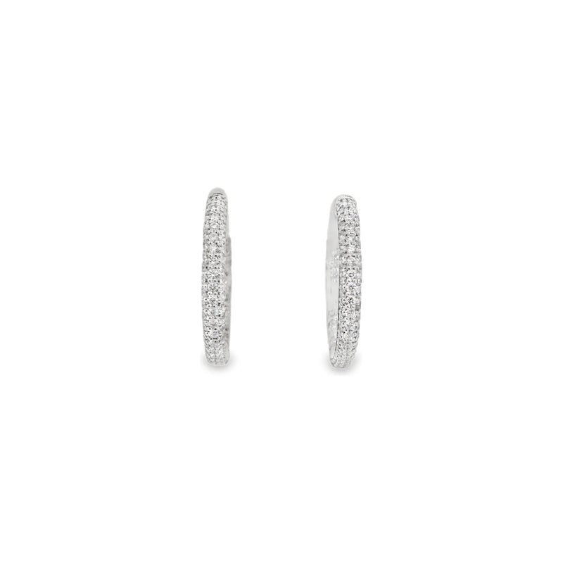 18kt White Gold 3 Row Pave Diamond Hoop Earrings