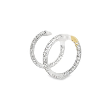 18kt White Gold 3 Row Pave Diamond Hoop Earrings