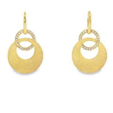 18kt Yellow Gold Double Sandblast Diamond Circle Earrings