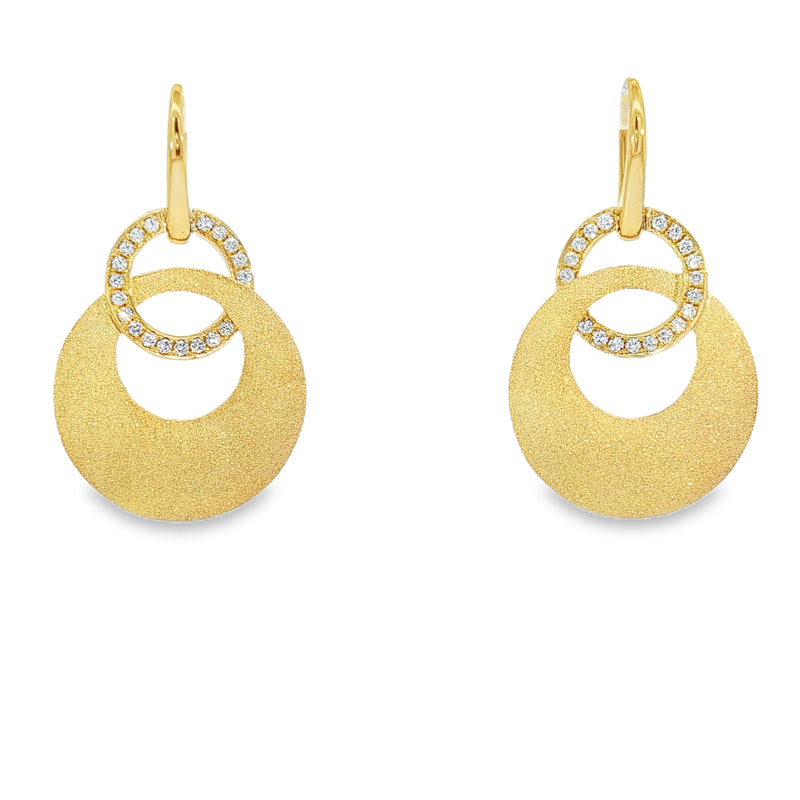 18kt Yellow Gold Double Sandblast Diamond Circle Earrings