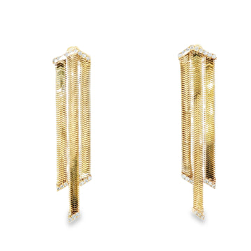14kt Yellow Gold 3 Herringbone Chain Diamond Drop Earrings