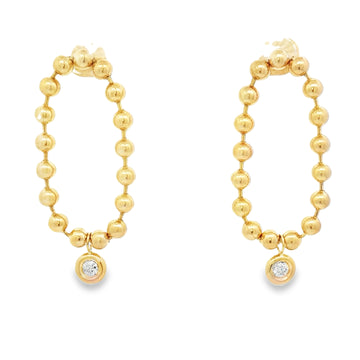 14kt Yellow Gold Ball Chain Drop with Diamond Bezel Earrings
