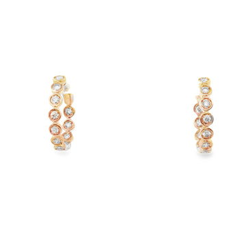 14kt Yellow Gold 3/4 Inch Claw Bezel Diamond Hoop Earrings