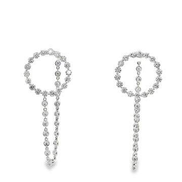 18kt White Gold Circle with Bezel Wrap Chain Earrings