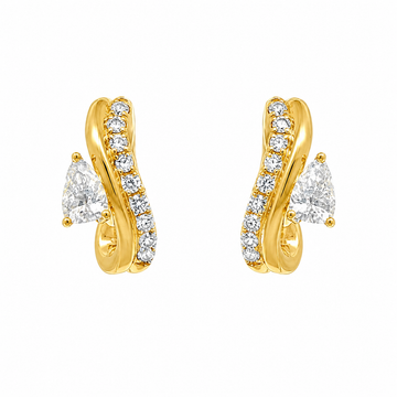 18kt Yellow Gold Wave Hoops with Pear Shape Diamonds