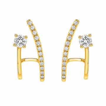 18kt Gold Curved Diamond Bar Earrings