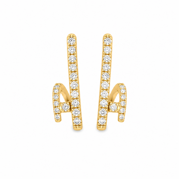 18kt Gold Large Bar and Small Curved Bar Diamond Earrings