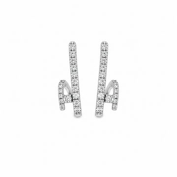 18kt Gold Large Bar and Small Curved Bar Diamond Earrings