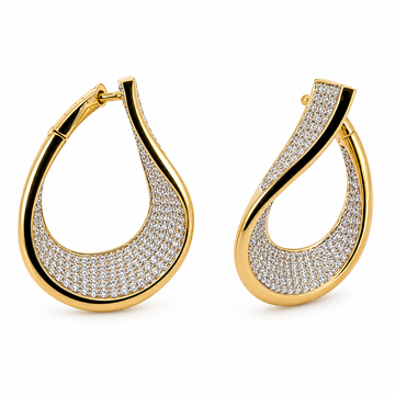 18kt Yellow & White Gold Pavé Diamond Wave Hoop Earrings