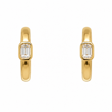 18kt Yellow Gold Bezel-Set Emerald Cut Diamond Hoop Earrings