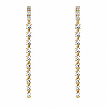 14kt Yellow & White Gold Square-Set Diamond Pavé Bar Drop Earrings
