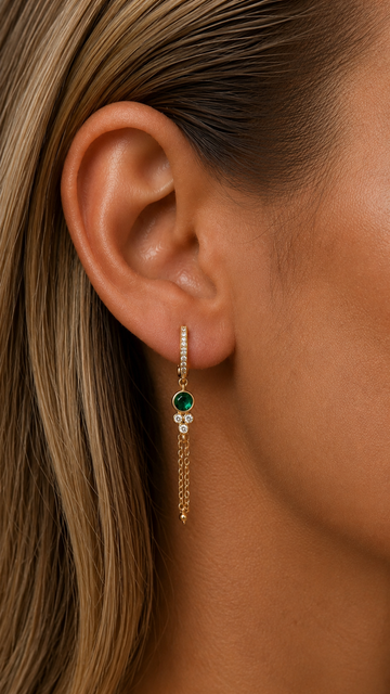 14kt Yellow Gold Diamond Hoop with Emerald